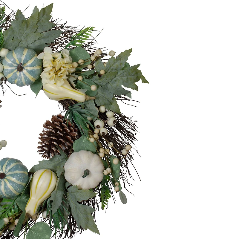 22" Green & White Pumpkins & Berries Fall Harvest Wreath