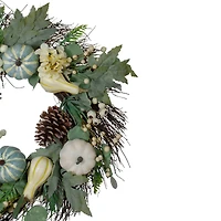 22" Green & White Pumpkins & Berries Fall Harvest Wreath