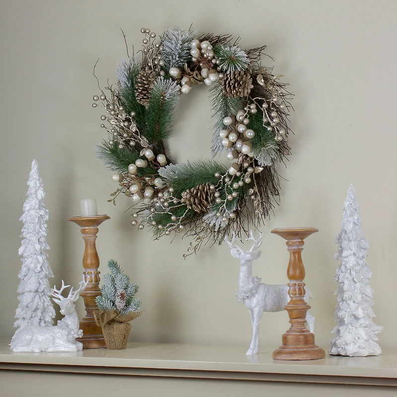 22" Acorn, Pinecone & Flocked Pine Needle Wreath