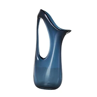 Blue Abstract Glass Vase with Cutout Handle & Elongated Opening