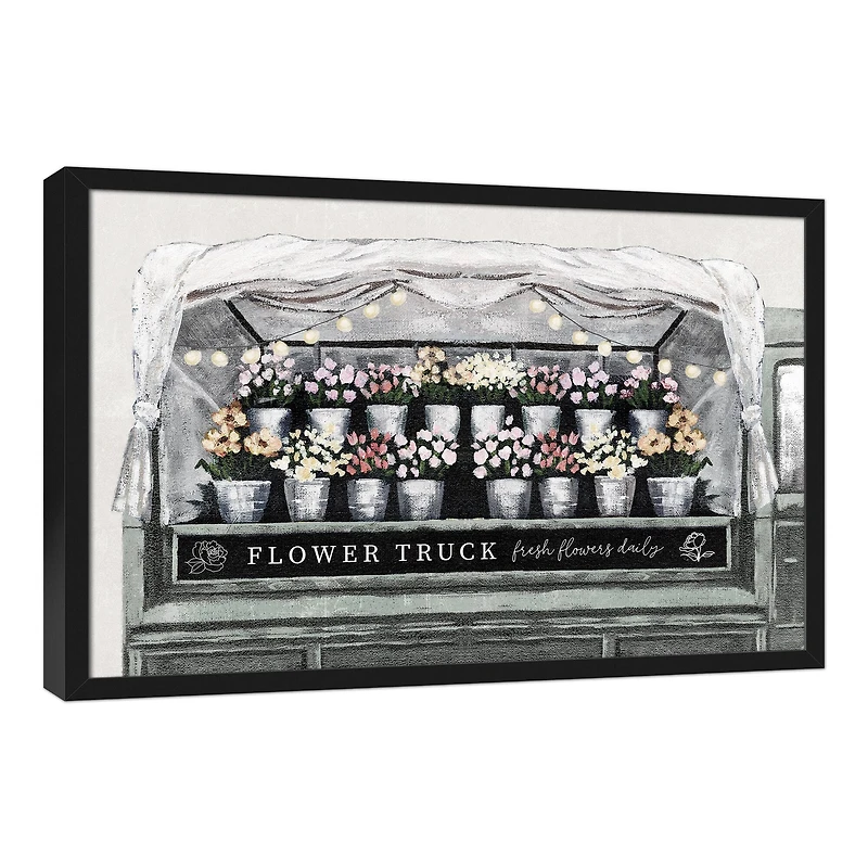 Flower Truck 31.73" x 21.73" Black Framed Canvas