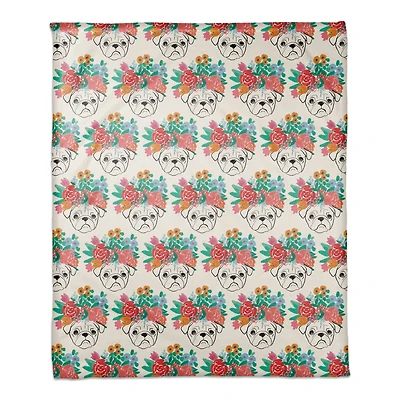 Florence Pug Pattern 50" x 60" Coral Fleece Blanket