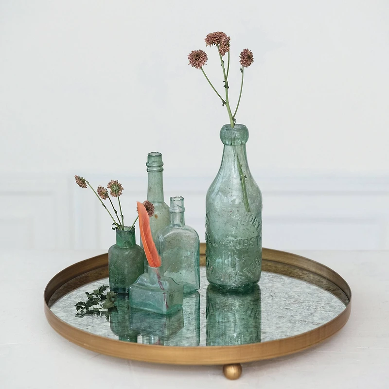 Hello Honey® 13.75" Gold Footed Metal Antiqued Mirror Tray