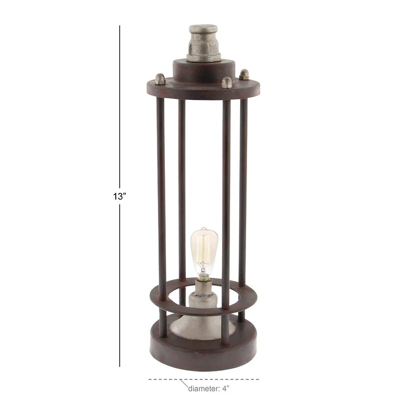 Brown Iron Industrial LED Lantern, 13" x 4" x 4"
