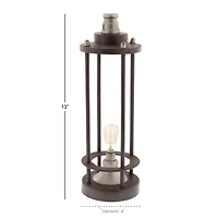 Brown Iron Industrial LED Lantern, 13" x 4" x 4"