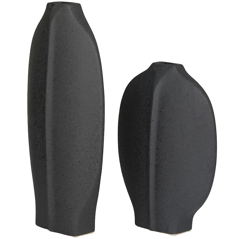 CosmoLiving by Cosmopolitan Black Ceramic Textured Vase Set of 2 18", 13"