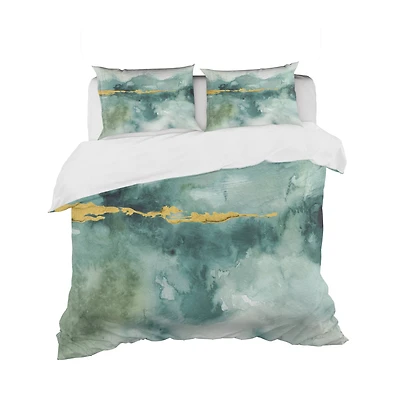 Designart 'Blue Watercolor Impression with Gold' Glam Bedding Set