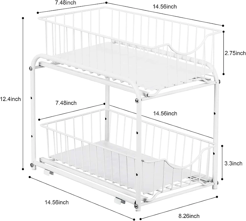 NEX™ White 2-Tier Under Sink Storage Sliding Basket Organizer Drawer