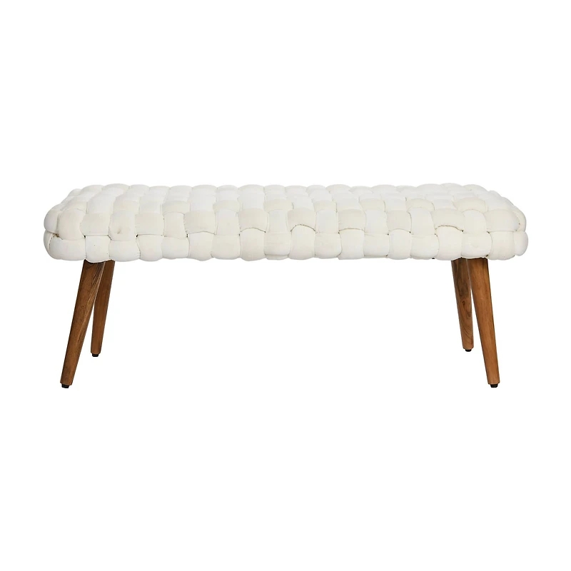 Hello Honey® Cream Chunky Woven Velvet Entryway Bench