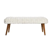 Hello Honey® Cream Chunky Woven Velvet Entryway Bench