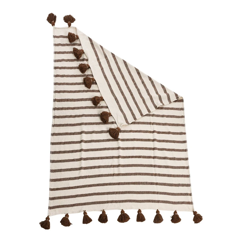 Hello Honey® Brown Wide Striped Cotton Throw Blanket with Tassels