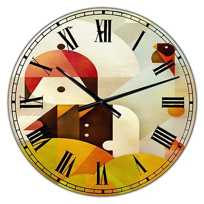 Designart Young Man with Red Bird Large Mid-Century Wall Clock