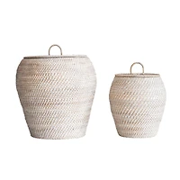 Hello Honey® Whitewashed Rattan Basket with Lids Set