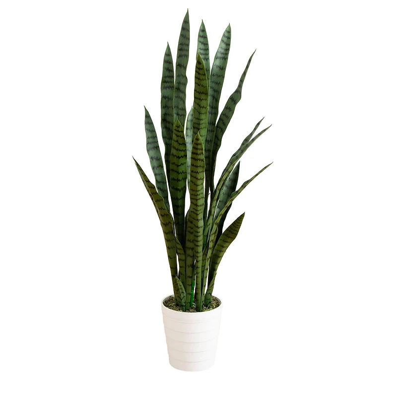 4ft. UV Resistant Artificial Snake Plant in White Decorative Planter