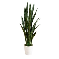 4ft. UV Resistant Artificial Snake Plant in White Decorative Planter