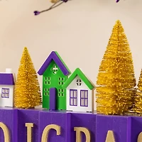 Glitzhome® 14" Mardi Gras Wooden House and Brush Trees Table Decor