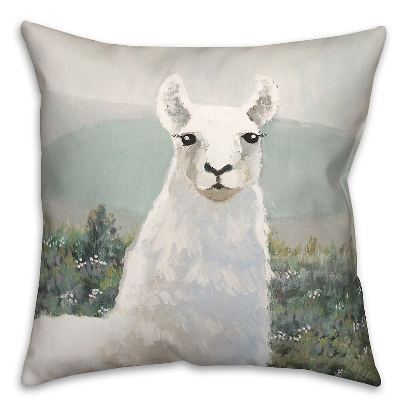 White Llama in Pasture 18" x 18" Throw Pillow