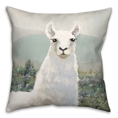 White Llama in Pasture 18" x 18" Throw Pillow