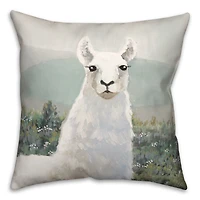 White Llama in Pasture 18" x 18" Throw Pillow