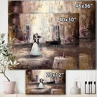 Designart - Black And White Couple Dancing In Hall With Piano