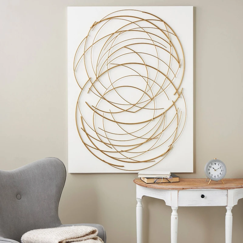 36" x 48" Gold Metal Circle Wall Art with White Wood Backing