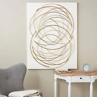 36" x 48" Gold Metal Circle Wall Art with White Wood Backing