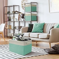 Sorbus 15" Cream Trimmed Twill Collapsible Storage Basket Set