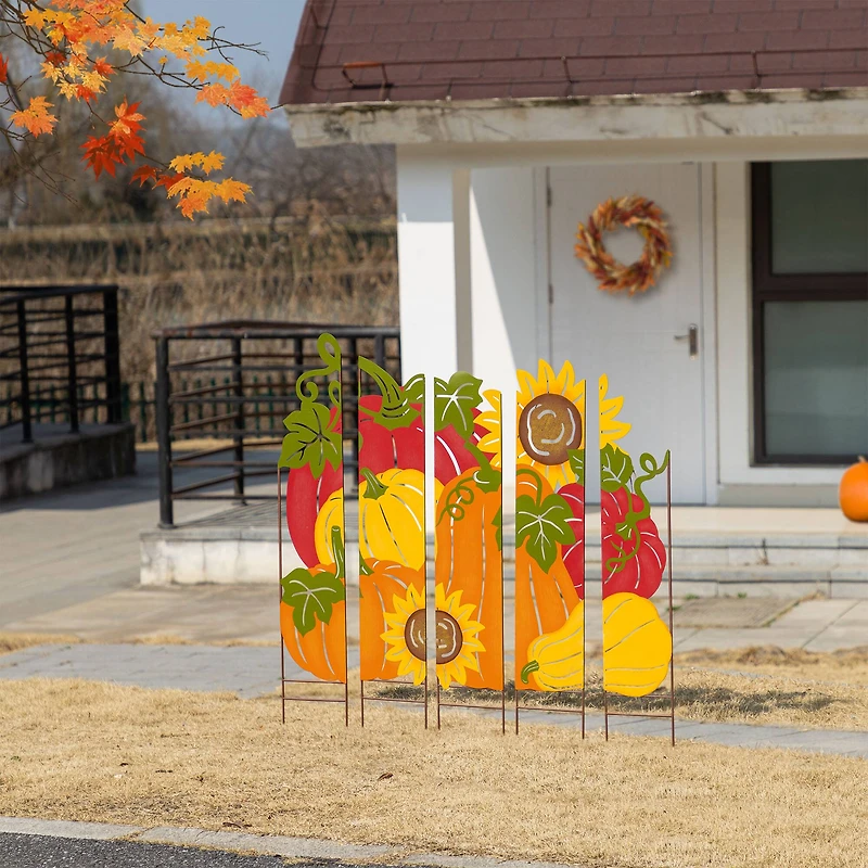 Glitzhome® 41.75" Fall Metal Pumpkin Patch Combo Yard Stake