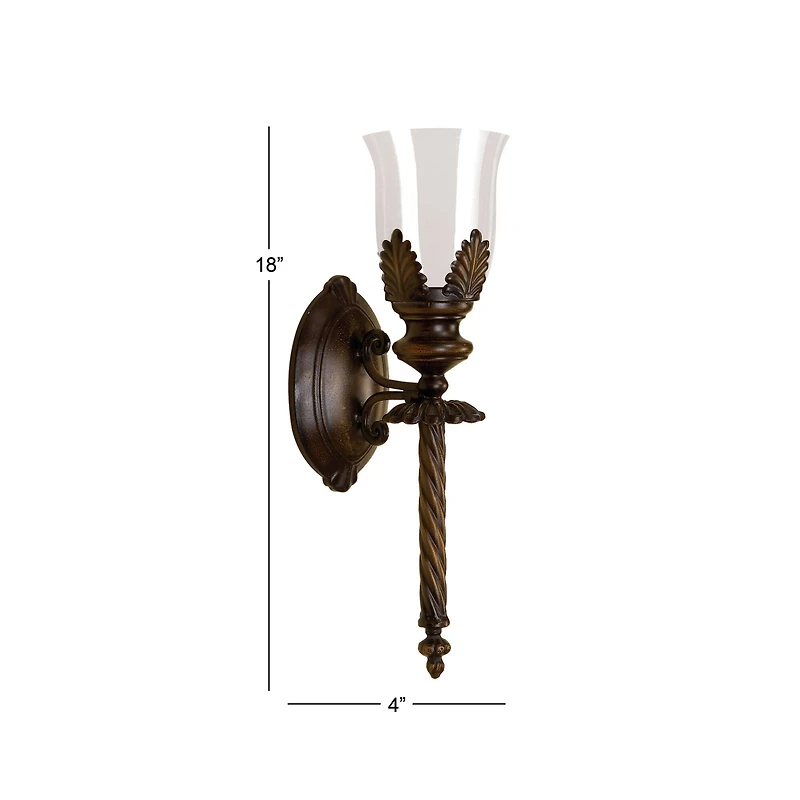 18'' Brown Glass Traditional Candle Wall Sconce