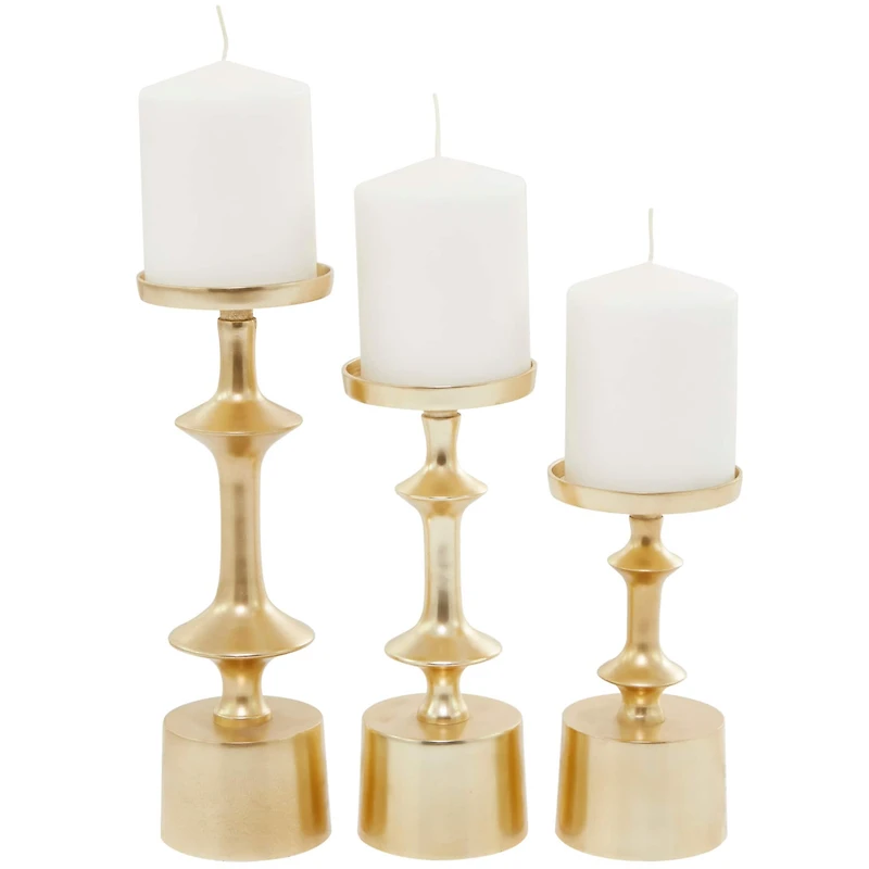 CosmoLiving by Cosmopolitan Gold Aluminum Pillar Candle Holder Set