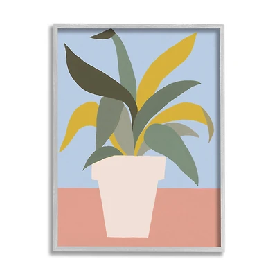 Stupell Industries Indoor Potted Plant Soft Green Blue Red in Gray Frame Wall Art