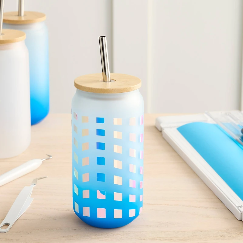 18oz. Frosted Glass Sublimation Tumbler with Bamboo Lid & Straw by Make Market