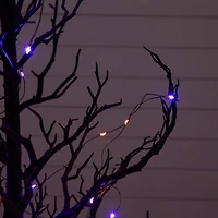 5ft. Pre-Lit Artificial Halloween Black Spooky Twig Tree with 200 Orange & Purple Copper Wire String LED Lights