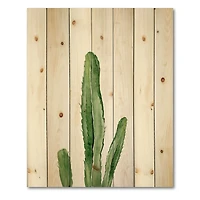 Designart - Green Cactus South Western Plant Botanical Detail - Botanical Print on Natural Pine Wood