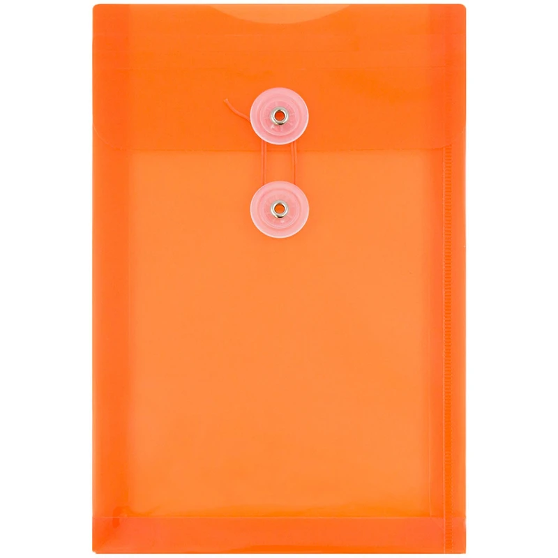 JAM Paper 6.25" x 9.25" Orange Plastic Button String Open End Envelopes, 120ct.