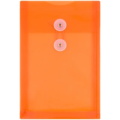 JAM Paper 6.25" x 9.25" Orange Plastic Button String Open End Envelopes, 120ct.