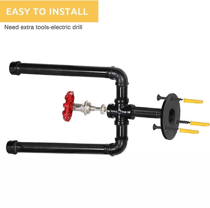 Black Iron Rustic Wall-Mounted Paper Towel Holder Stand