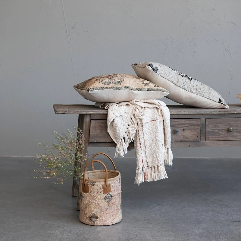 Hello Honey® Natural & Brown Grid Pattern Throw Blanket with Fringe