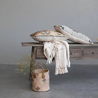 Hello Honey® Natural & Brown Grid Pattern Throw Blanket with Fringe