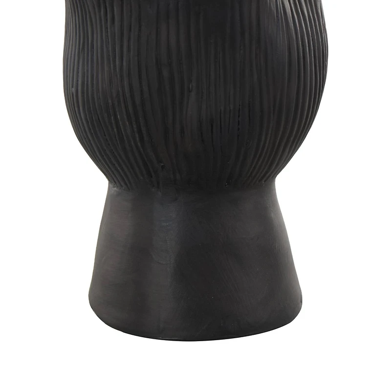 9" Black Ceramic Abstract Floral Inspired Vase with Linear Grooves