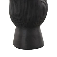 9" Black Ceramic Abstract Floral Inspired Vase with Linear Grooves