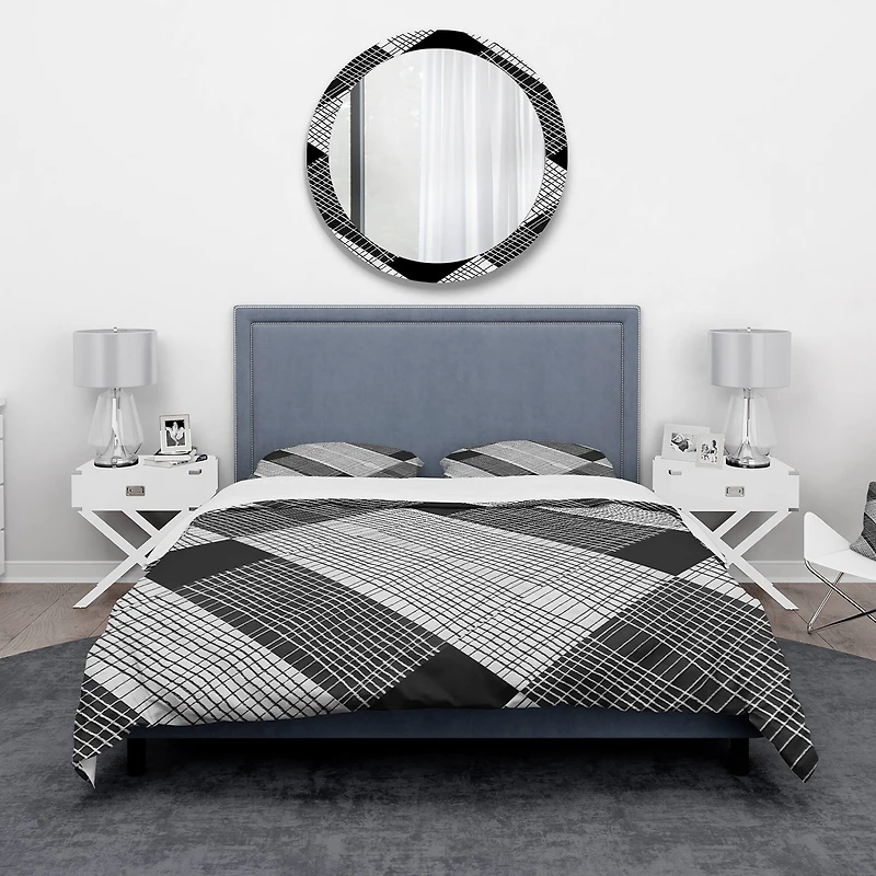 Designart 'Black and White Check Stipes Pattern' Modern & Contemporary Bedding Set