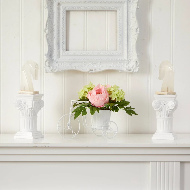 9.5" Peony & Hydrangea Arrangement in Tricycle Planter
