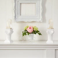 9.5" Peony & Hydrangea Arrangement in Tricycle Planter