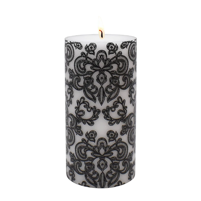 3" x 6" Black & White Lace Pillar Candle by Ashland®