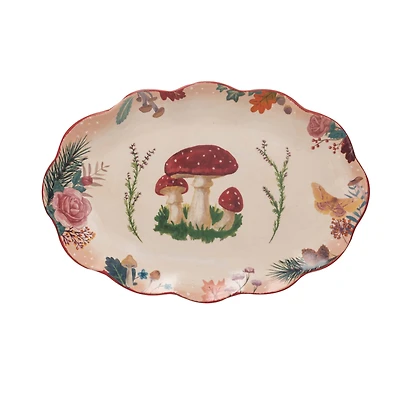 Hello Honey® 14" Red Rimmed Woodland Flora Ceramic Platter