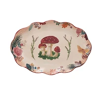 Hello Honey® 14" Red Rimmed Woodland Flora Ceramic Platter