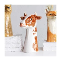 Hello Honey® 12.5" Brown & White Hand-Painted Decorative Stoneware Cow Vase