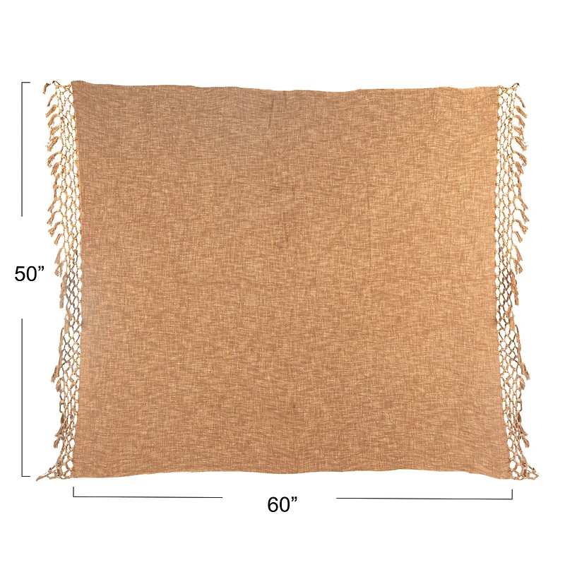 Hello Honey® 60" Bohemian Cotton Slub Throw with Crochet & Fringe