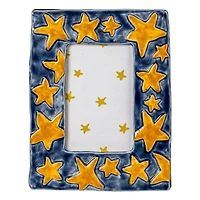 Hello Honey® Handmade Stoneware Photo Frame with Blue Frame and Yellow Stars